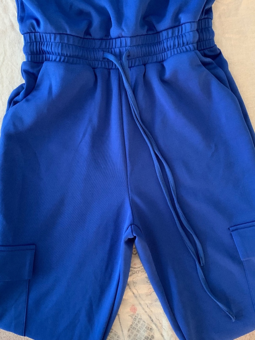 Royal Blue Utility Cargo Jumpsuit Women's M Stretch Knit Short Sleeve M - Picture 3 of 9